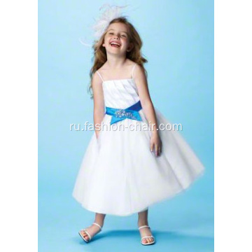 Ball Hown Spaghetti Braps Tea Tea Dower Satin Tule Flower Girl Платье